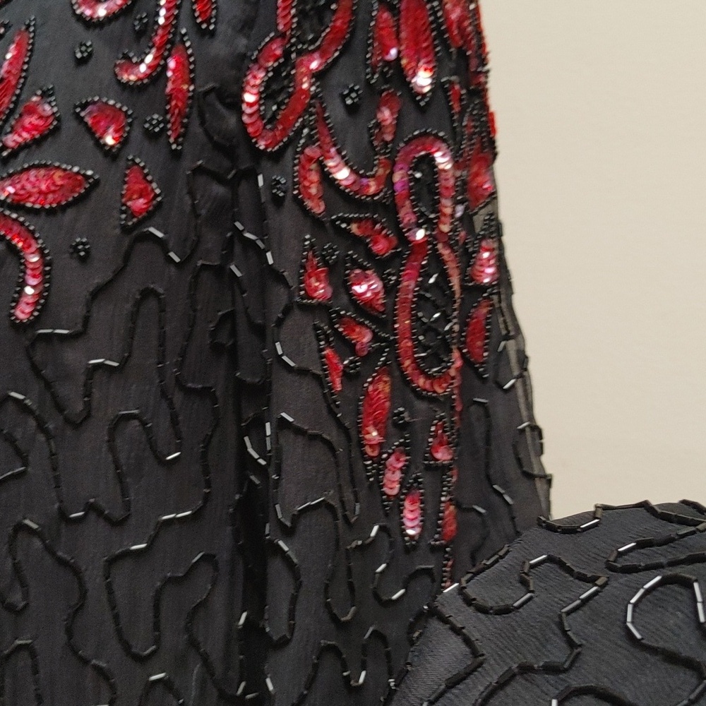 AP Ltd Black Silk Beaded w Red Sequins Top Size M - Picture 9 of 15